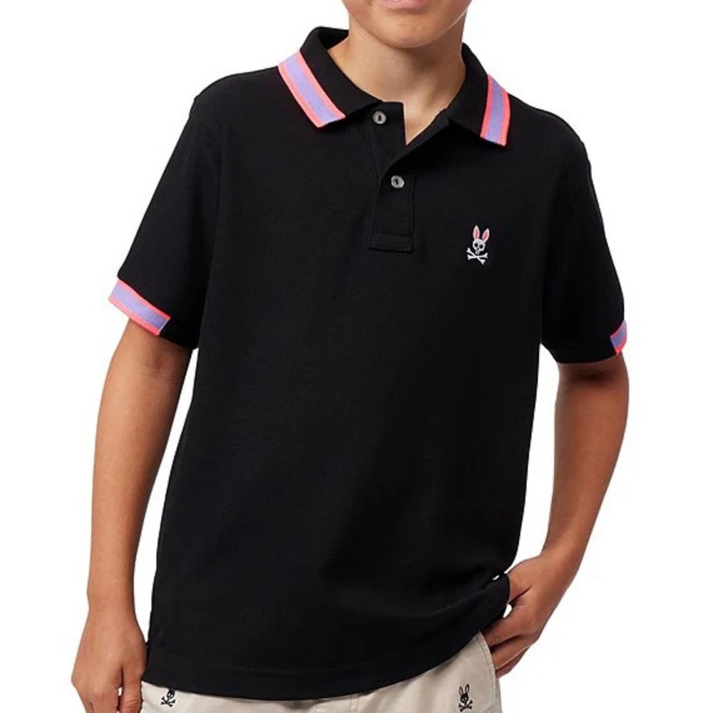 Psycho Bunny Pink and Black Polo with Striped Accents